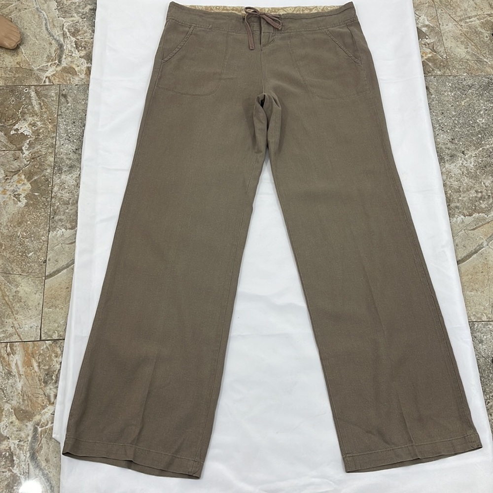 Love Tree Linen straight leg pants Size Medium Green Brown